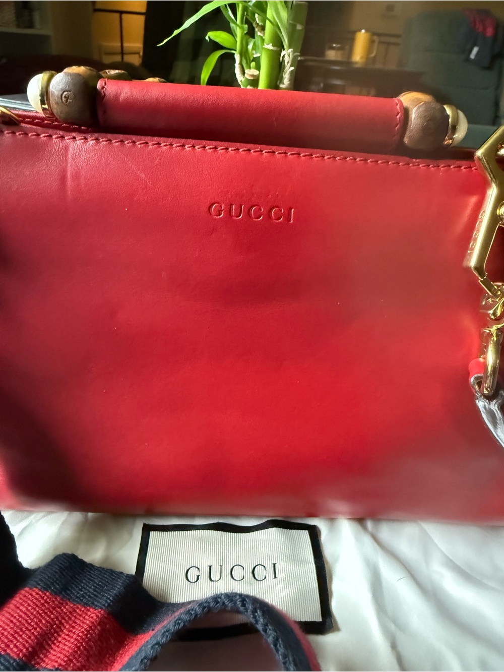 Gucci Red Leather Satchel with Gold Hardware